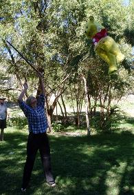 Bas hits the piñata