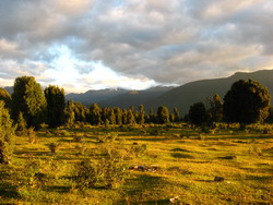 Zonsondergang over de pampa bij campsite Perdida